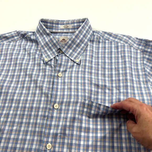 Peter Millar Mens Shirt Large Blue and White Plaid 100% Cotton Button-Down - Picture 4 of 10
